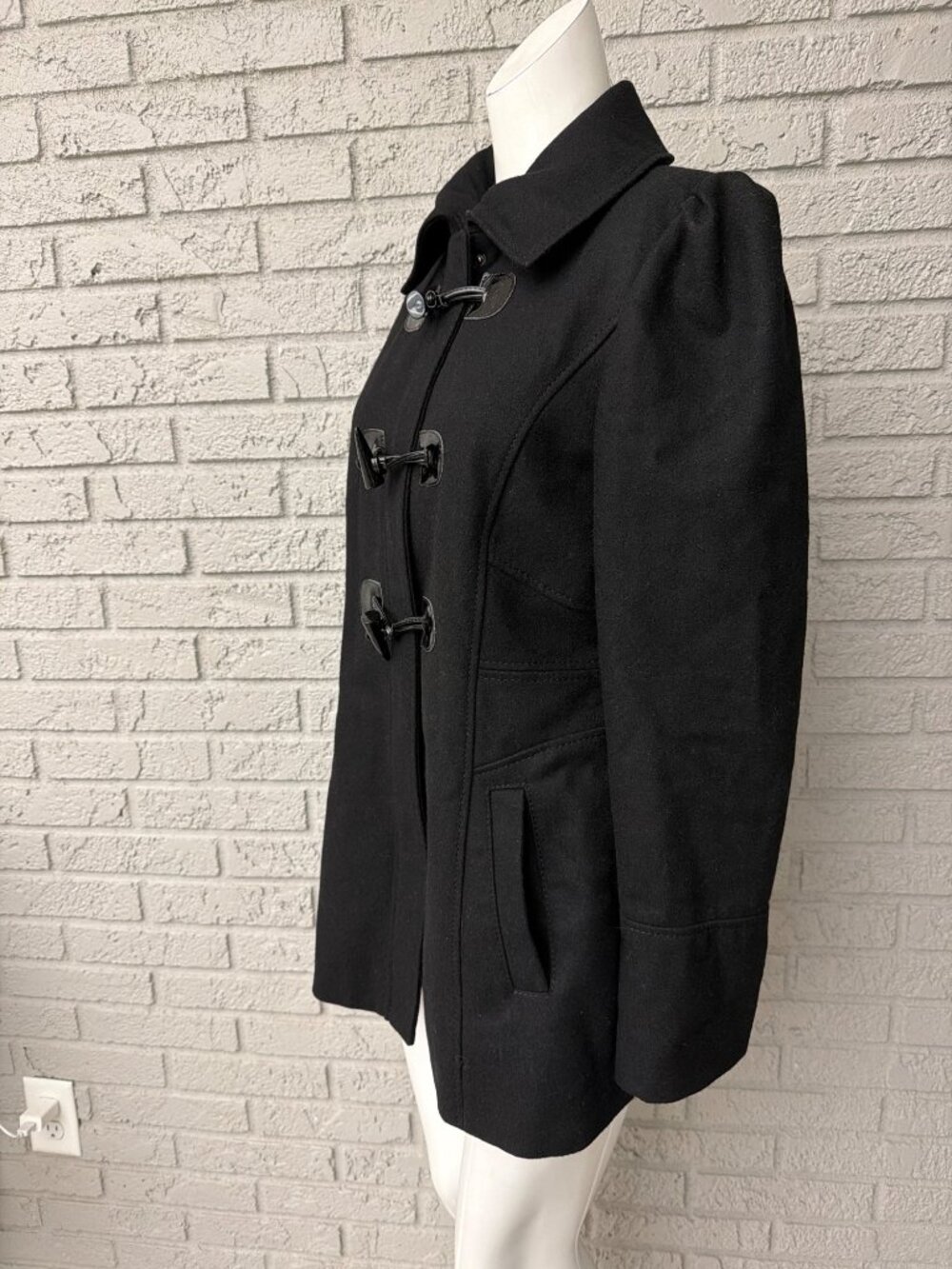 Guess Women Black Wool Blend Toggle Peacoat Duffle Coat Size M - Picture 7 of 11